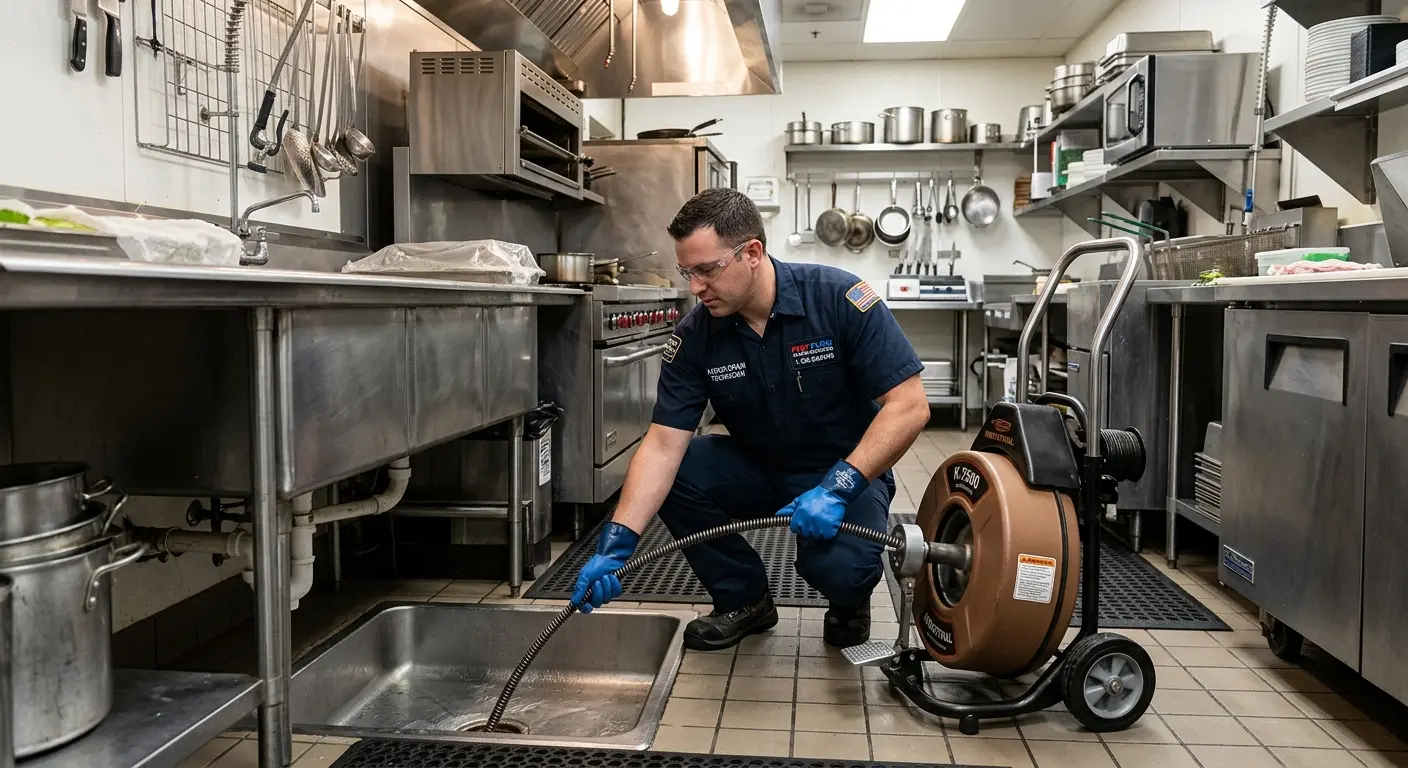 Commercial drain cleaning service in a restaurant kitchen in Emmaus